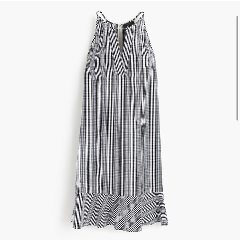 SOLD!  J CREW 6 Navy Blue Plaid Flutter Hem Flounce Halter V Neck Shift Dress - Picture 2 of 15